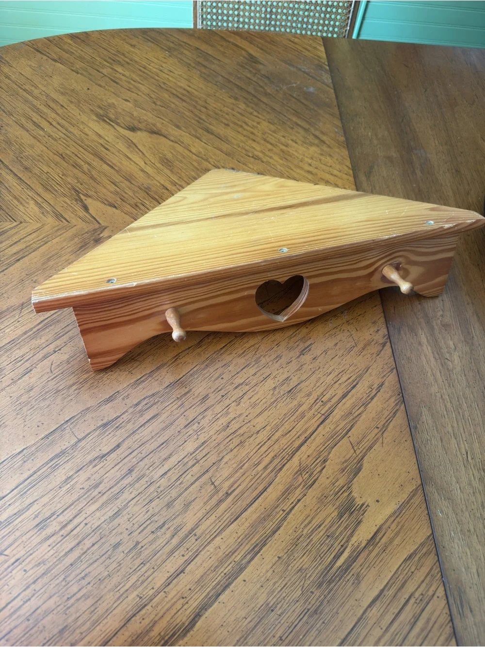 Wooden Triangle Wall Shelf with Heart Cutout - Natural Wood